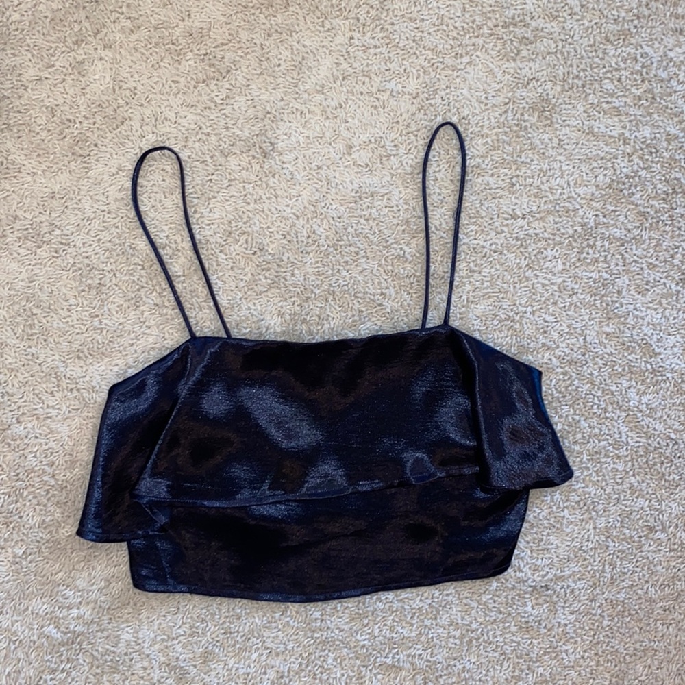 silence and noise blue satin sleeveless crop top, size medium